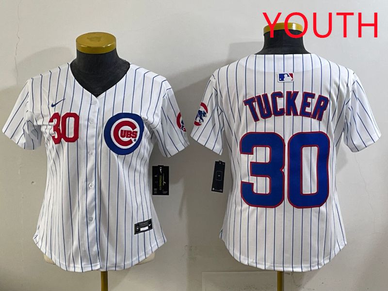 Youth 2025 Chicago Cubs 30 Tucker White Stripe Game Nike MLB Jersey style 3
